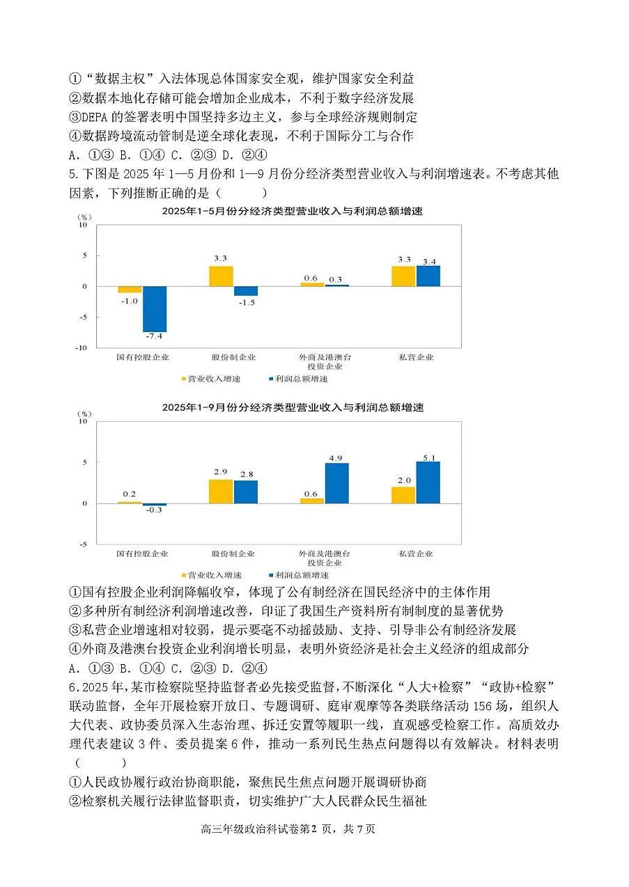 政治-东北育才学校2025-2026学年高三下学期第六次模拟考试卷及答案第2页