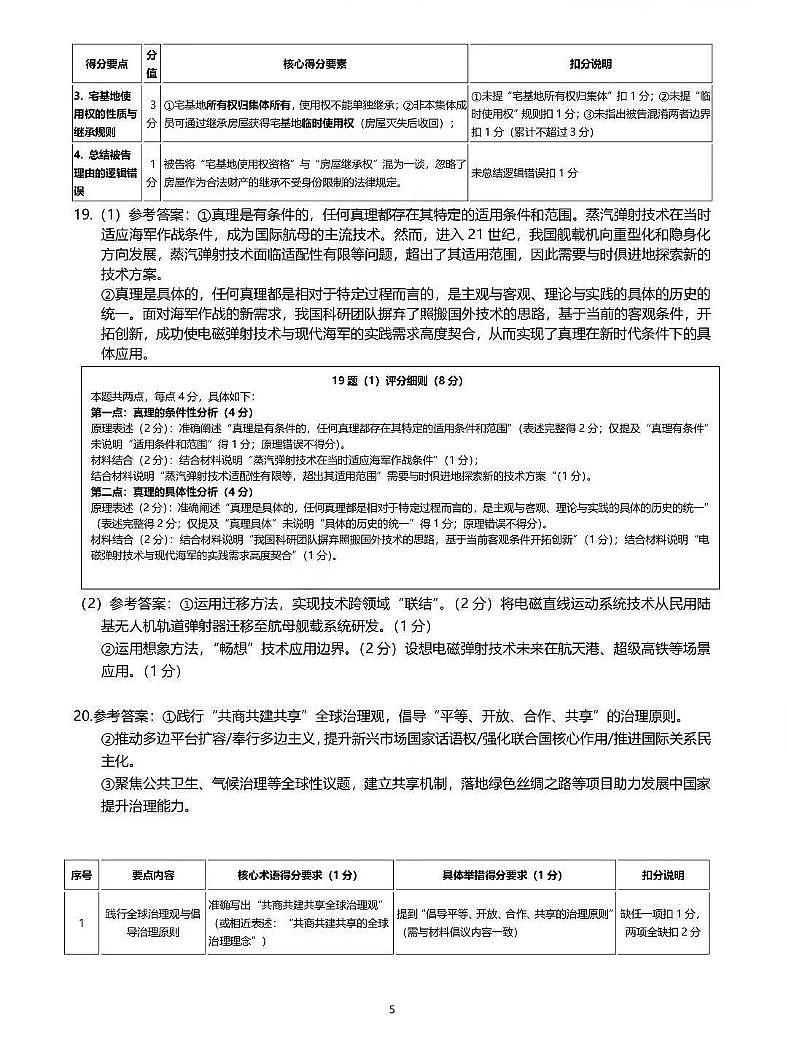 广东省梅州市高三总复习质检试卷（2026.3）政治答案第3页
