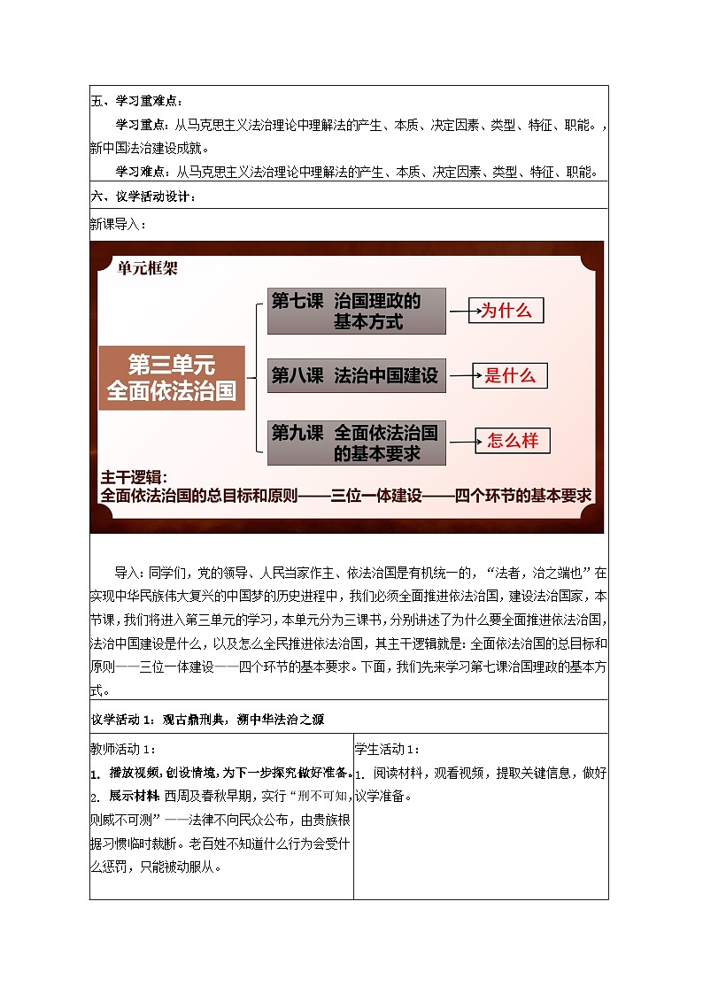 7.1我国法治建设的历程 教学设计 2025-2026学年统编版政治必修三政治与法治第2页
