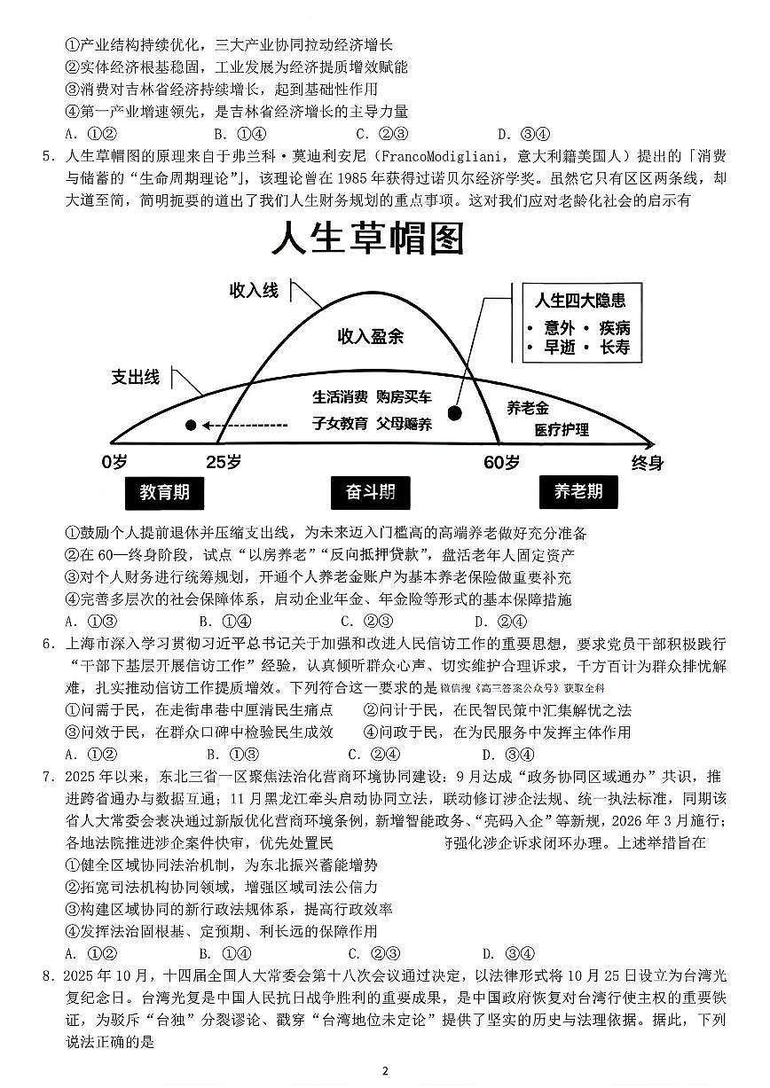 2026年（哈尔滨师大附中、辽宁省实验中学、东北师大附中）高考一模政治试卷含答案第2页