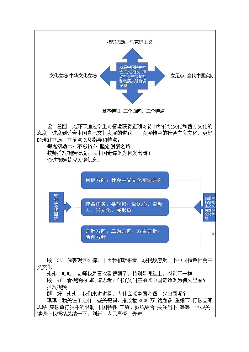 高中思想政治统编版必修4 第三单元 综合探究 坚持以马克思主义为指导 发展中国特色社会主义文化表格式教案第3页