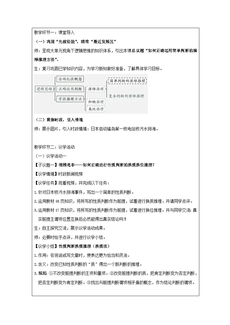 高中思想政治统编版选择性必修3 2.6简单判断的演绎推理方法》表格式教案第2页