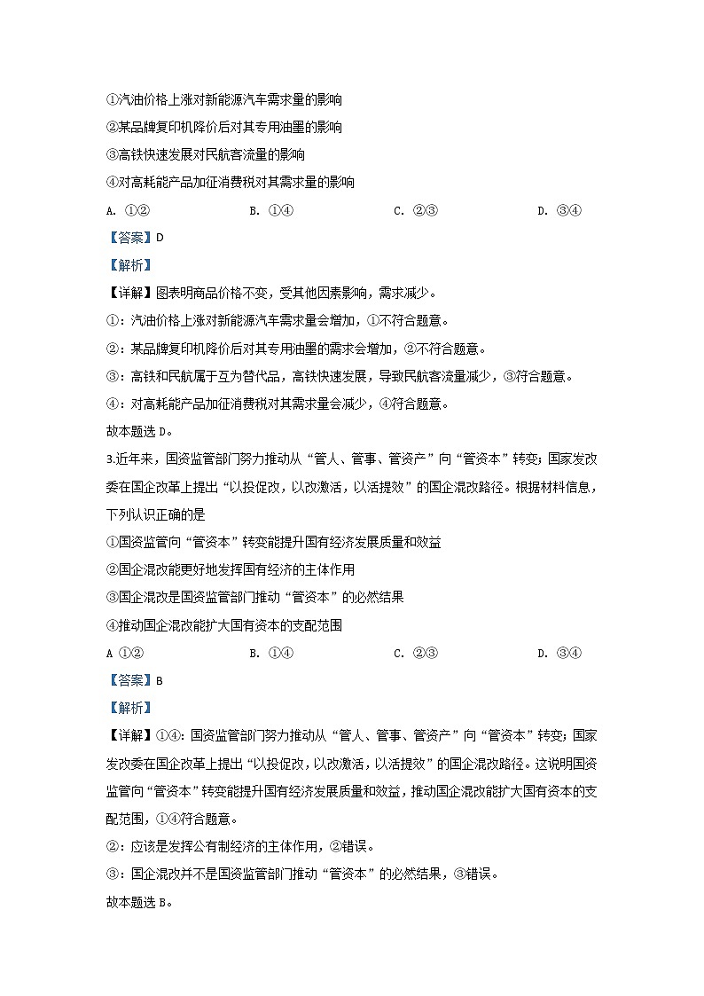 陕西省商洛市2020届高三上学期期末考试文科综合政治试题02