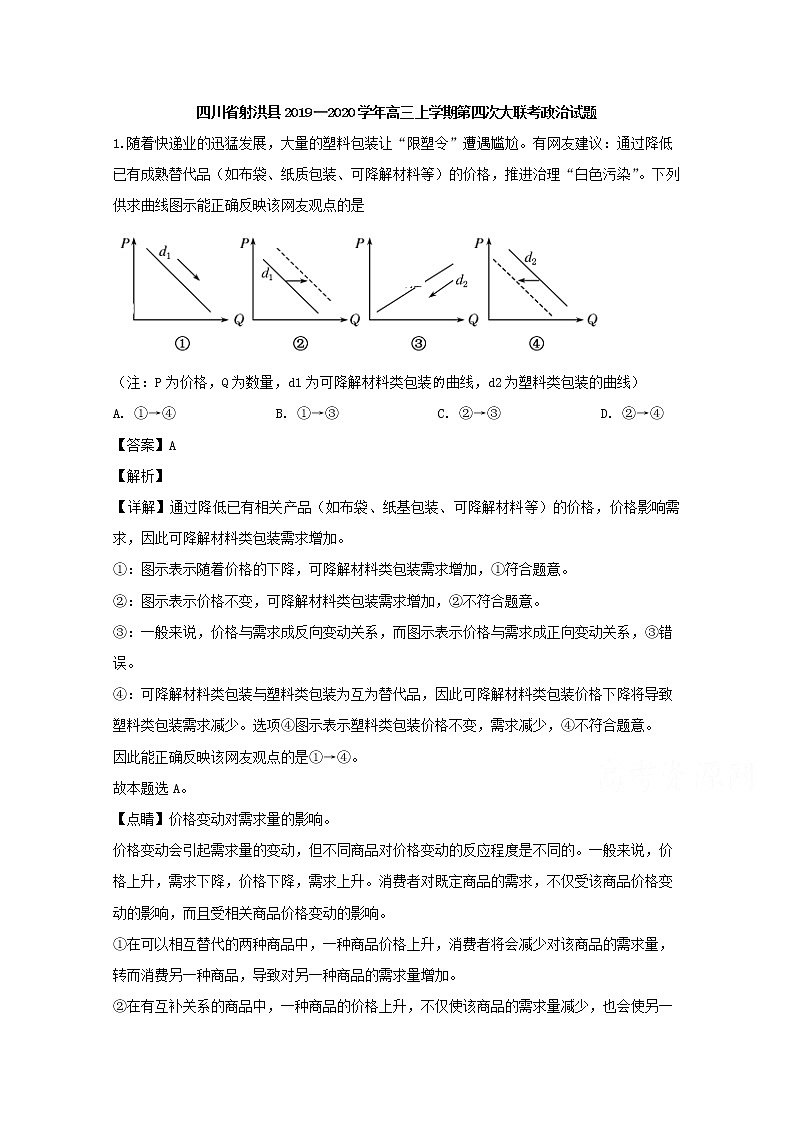 四川省射洪县2020届高三上学期第四次大联考政治试题01