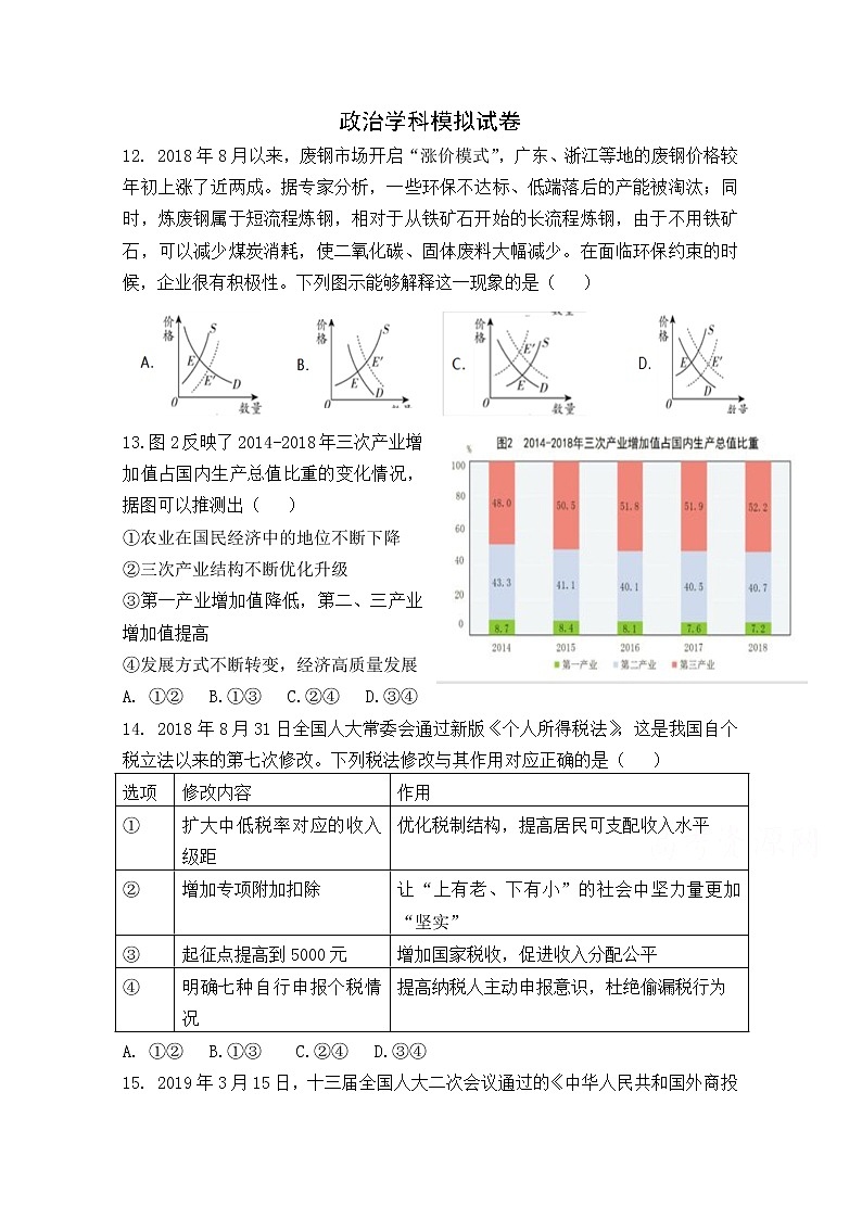 河南省三门峡市外国语高级中学2020届高三模拟考试政治试卷1第1页