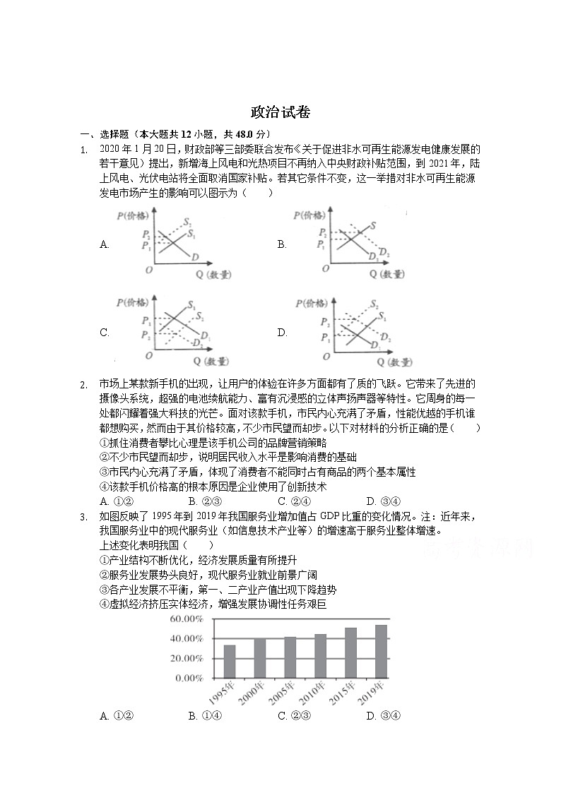安徽省安庆市某中学2020届高三高考测试政治试卷第1页