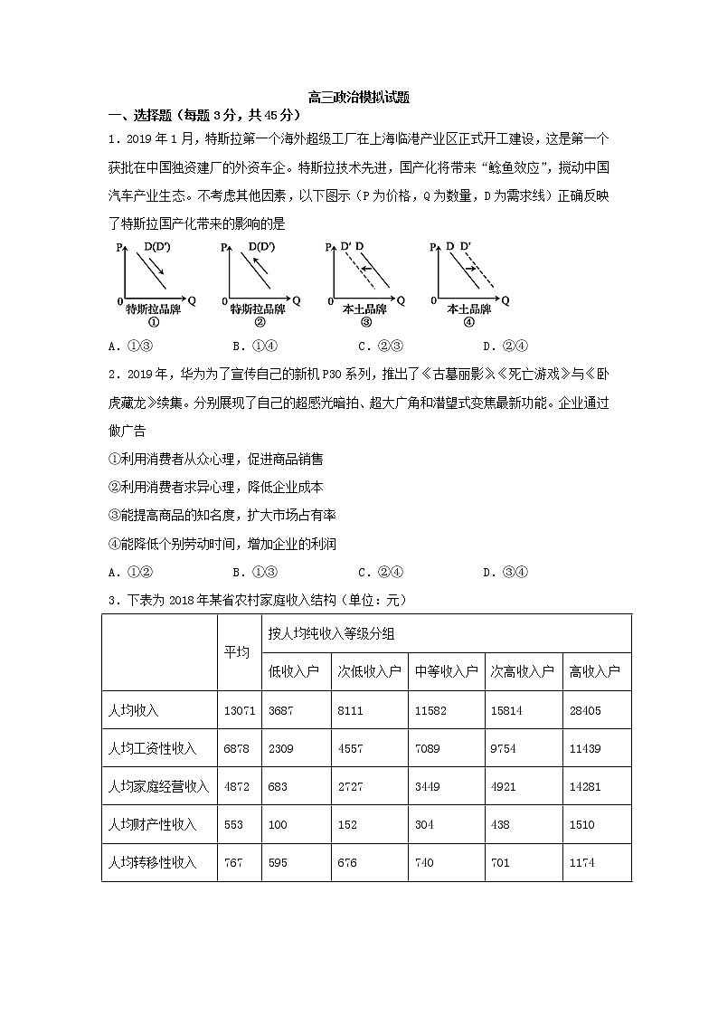 山东省六地市部分学校2020届高三3月线上考试政治试题01