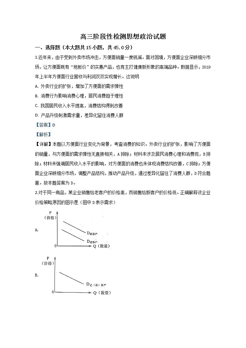 山东省淄博市2020届高三下学期网考政治试题第1页