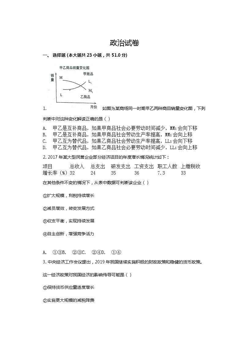 安徽省安庆市桐城市2020高三政治试卷第1页