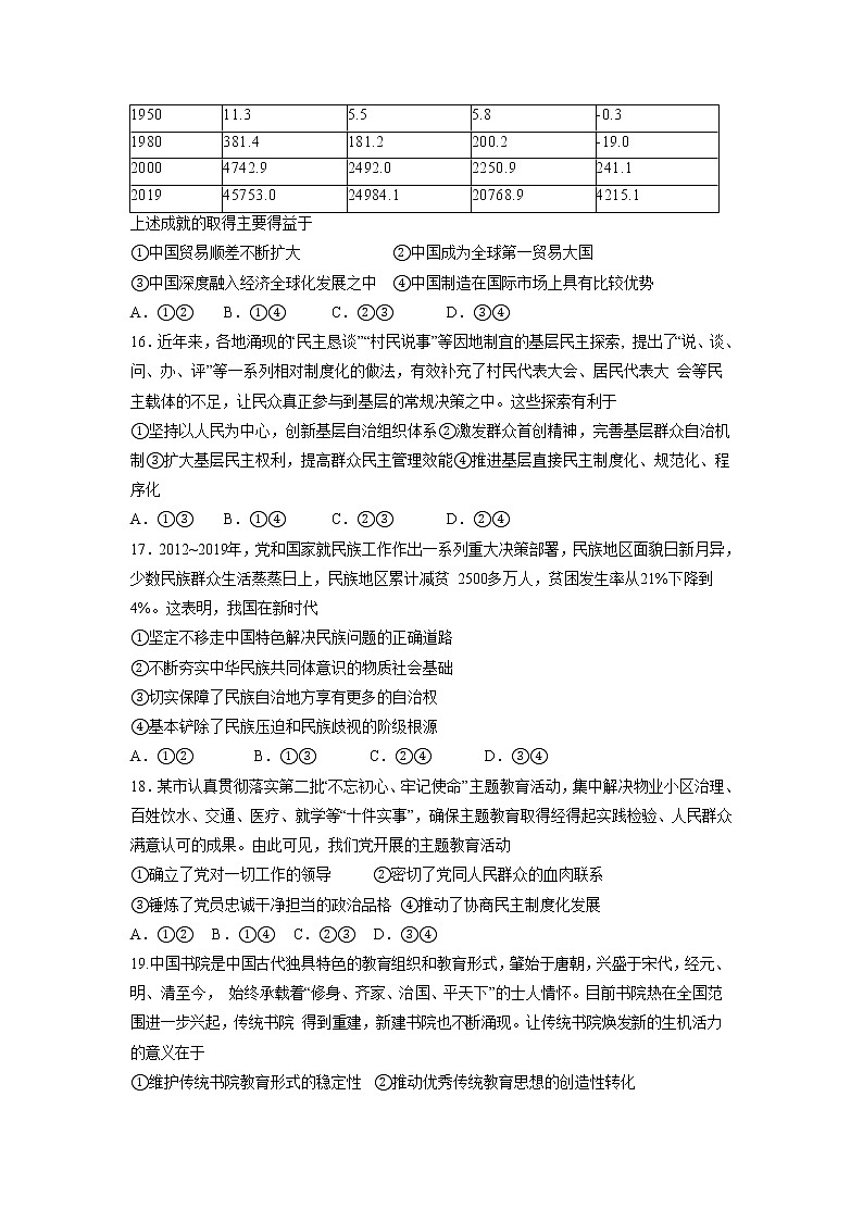 黑龙江省牡丹江市第一高级中学2020届高三4月线上线下教学检测政治试题02