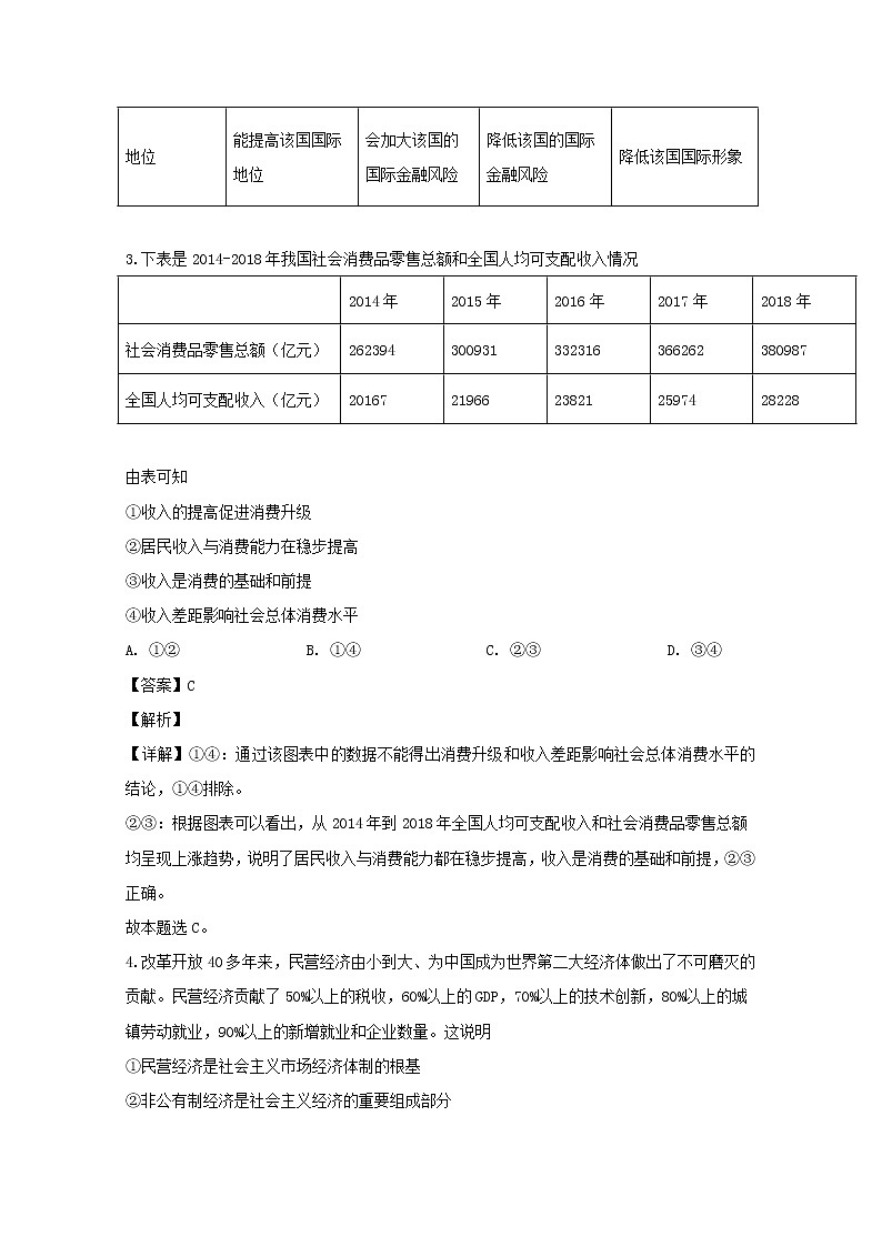 江苏省高邮市2020届高三12月联合调研政治试题03