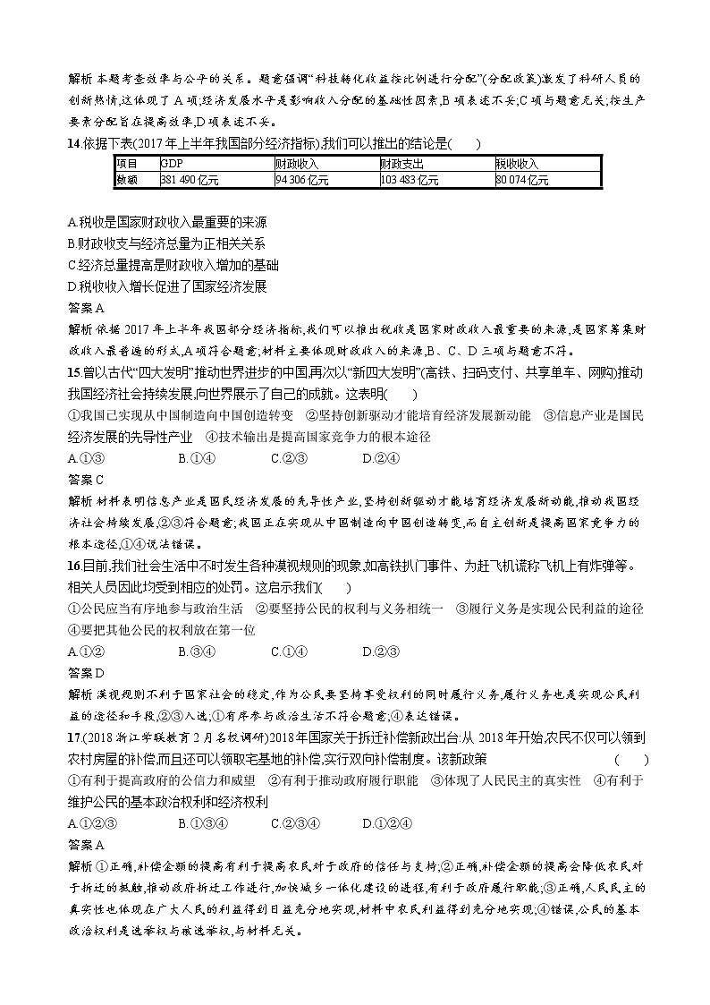 2019年浙江省普通高校招生选考(思想政治)模拟试题(十)（解析版）　03