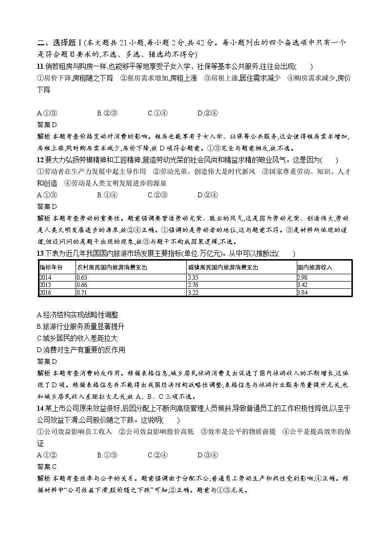 2019年浙江省普通高校招生选考(思想政治)模拟试题(一)（解析版）　02
