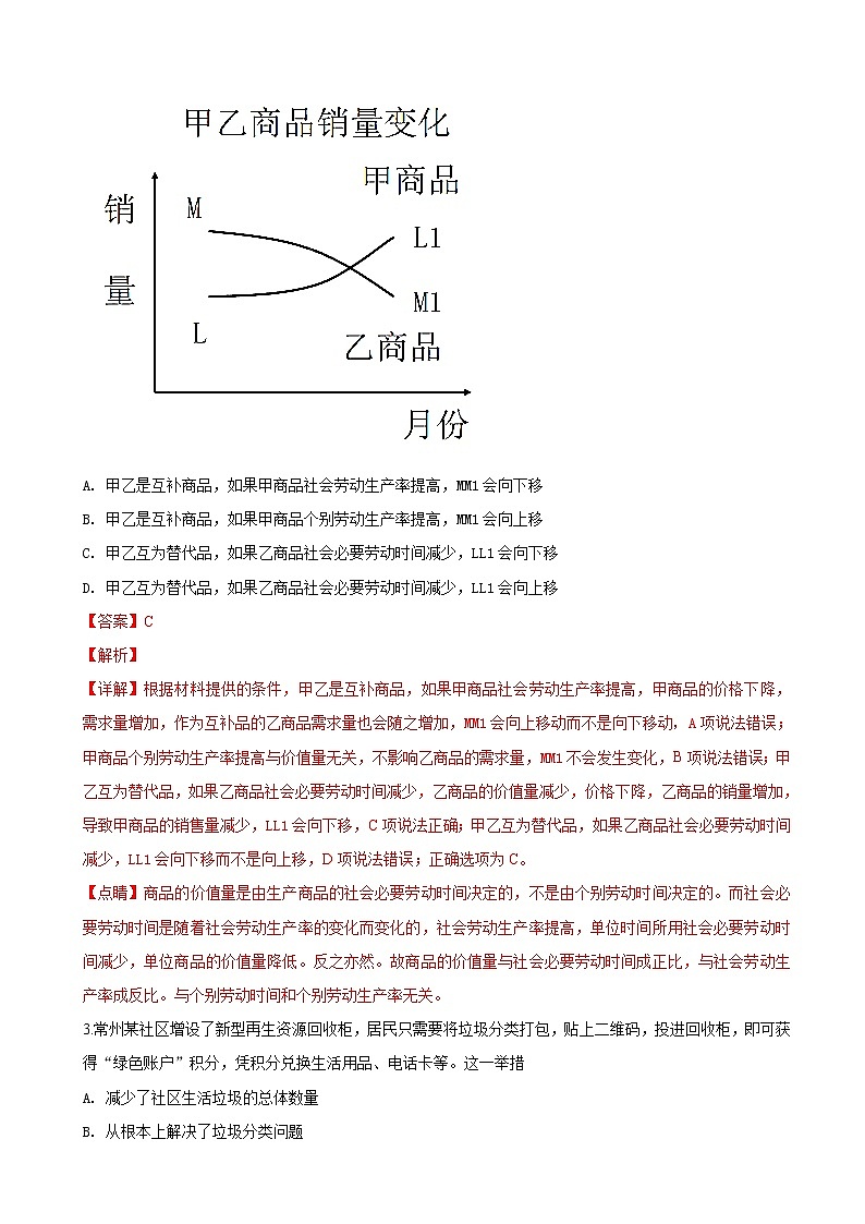 2019届云南省玉溪市第一中学高三上学期第二次调研考试政治试题（解析版）02