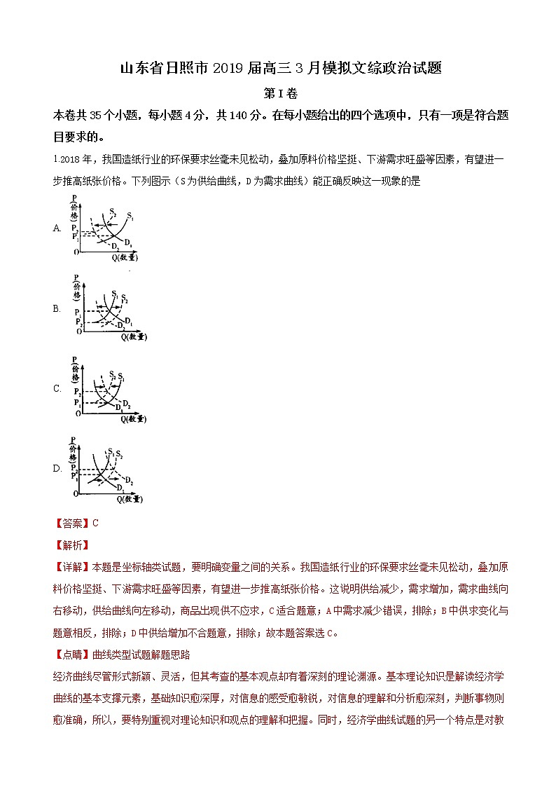 2019届山东省日照市高三3月模拟文科综合政治试卷（解析版）01
