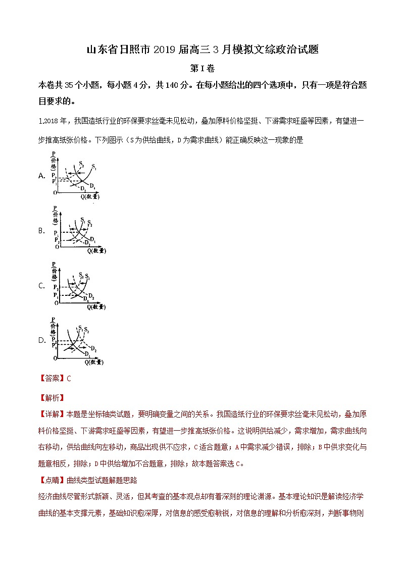 2019届山东省日照市高三3月模拟文综政治试题（解析版）第1页