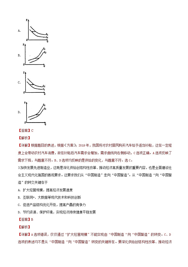 2019届山东省烟台市高三下学期第一次模拟考试文科综合政治试卷（解析版）02