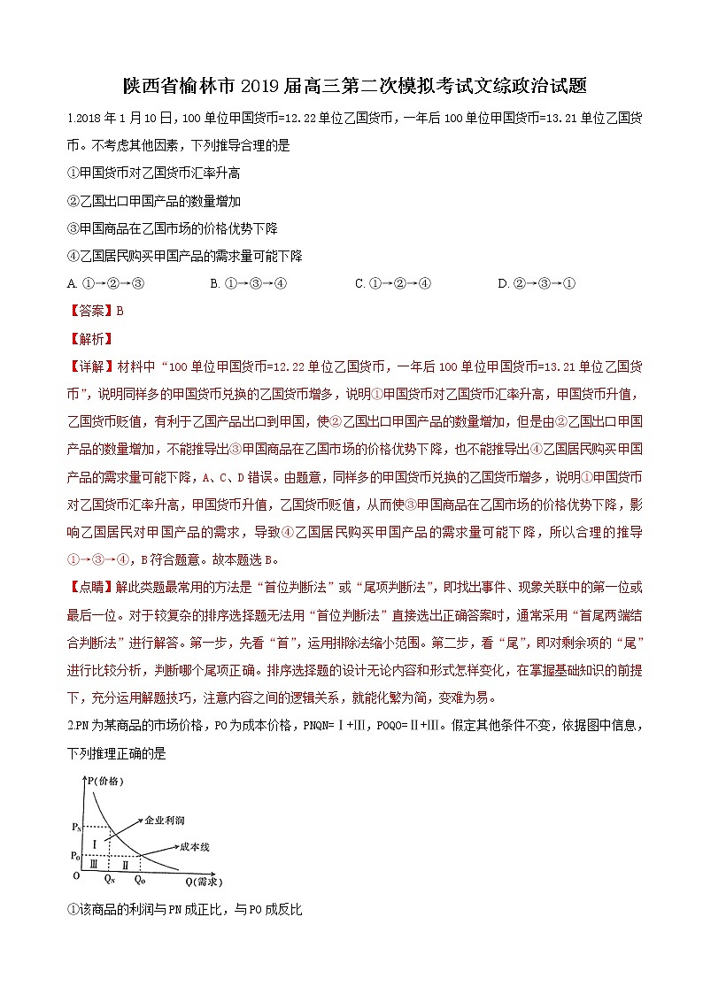2019届陕西省榆林市高三第二次模拟考试文科综合政治试卷（解析版）01