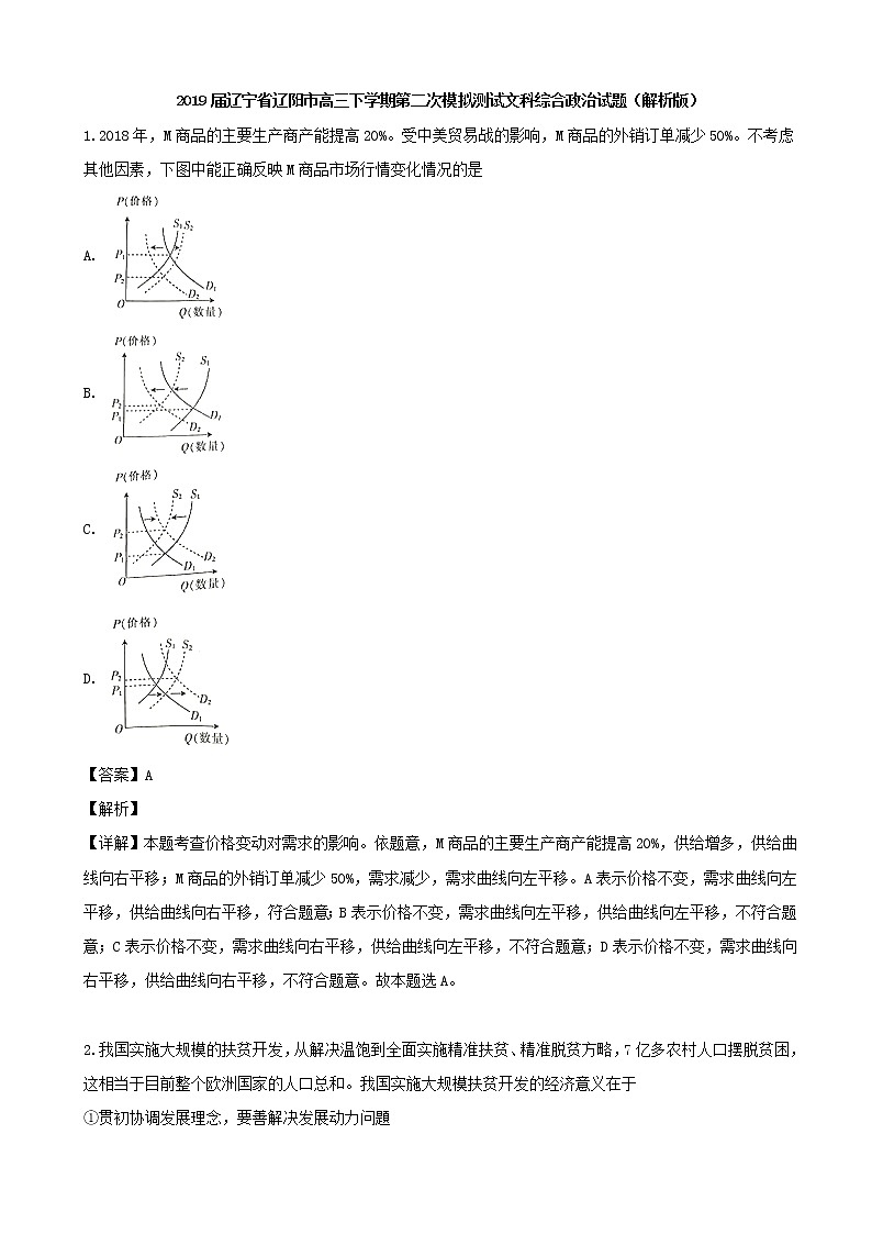 2019届辽宁省辽阳市高三下学期第二次模拟测试文科综合政治试题（解析版）第1页
