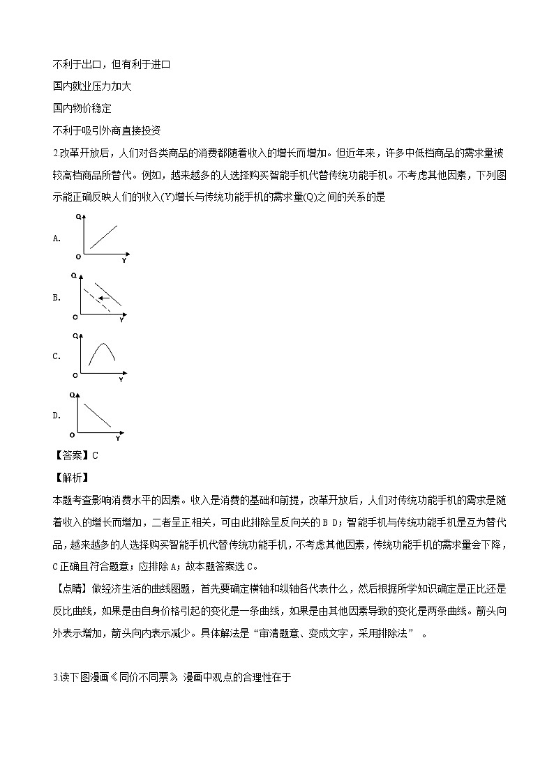 2019届江苏省南通市高三上学期期初调研考试政治试题（解析版）02