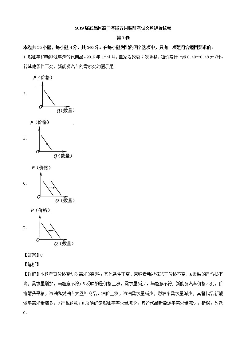 2019届湖北省武汉市武昌区高三5月调研考试文综政治试题（解析版）第1页