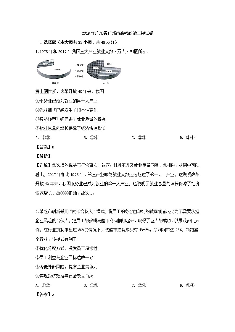 2019届广东省广州市高三4月综合测试（二模）文综政治试题（解析版）01