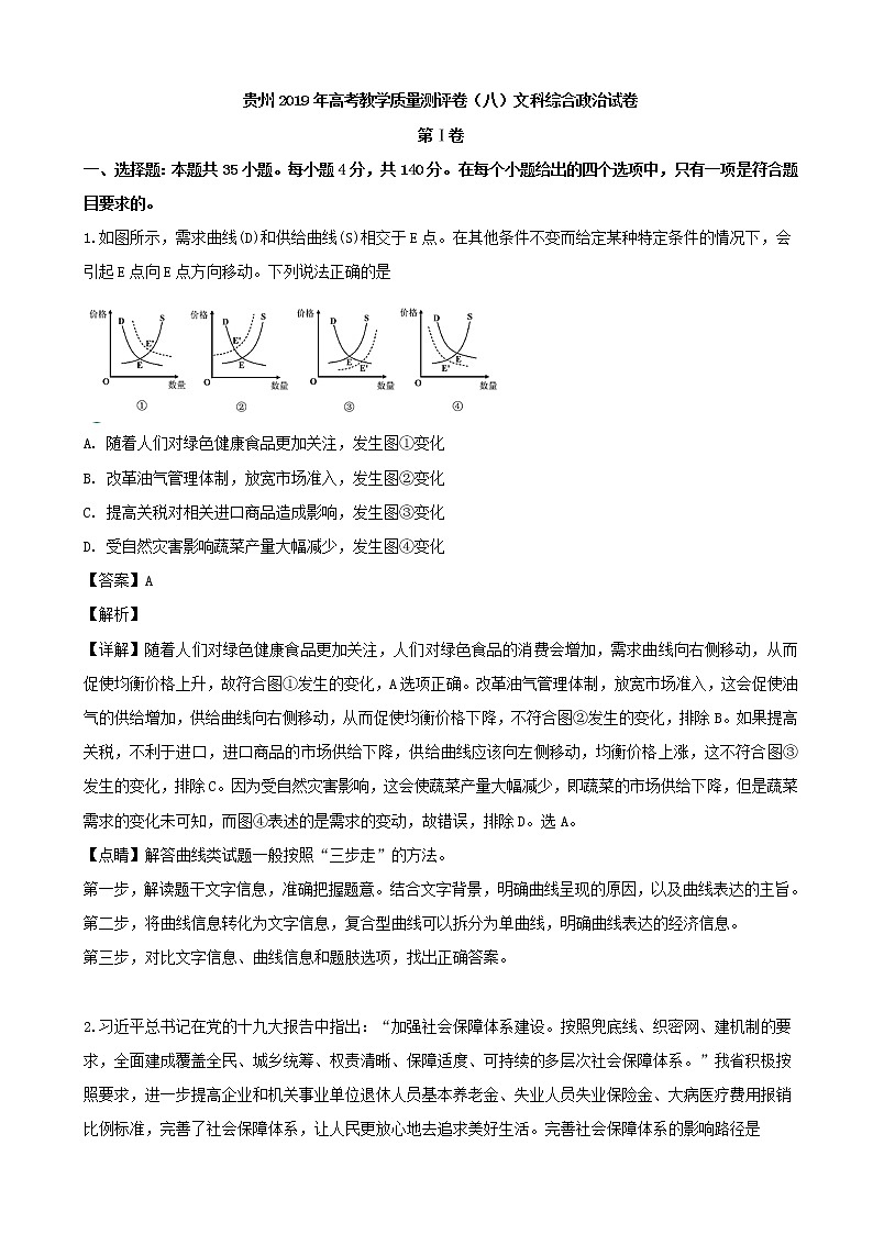 2019届贵州省高三教学质量测评卷（八）文科综合政治试题（解析版）第1页