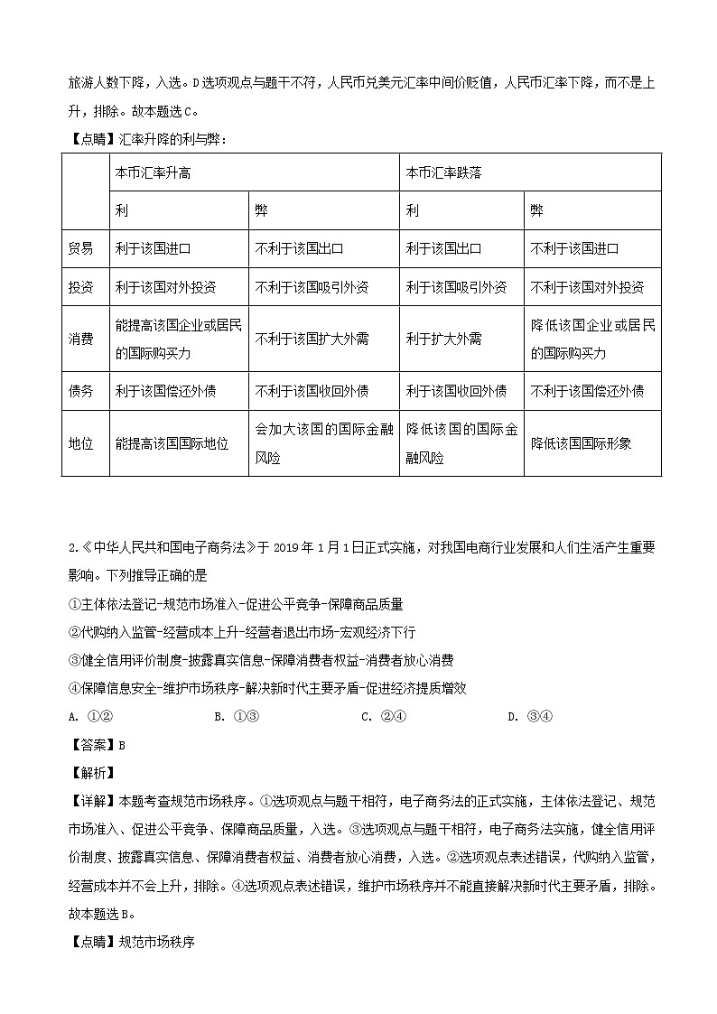 2019届安徽省芜湖市高三下学期5月模拟考试文综政治试题（解析版）第2页