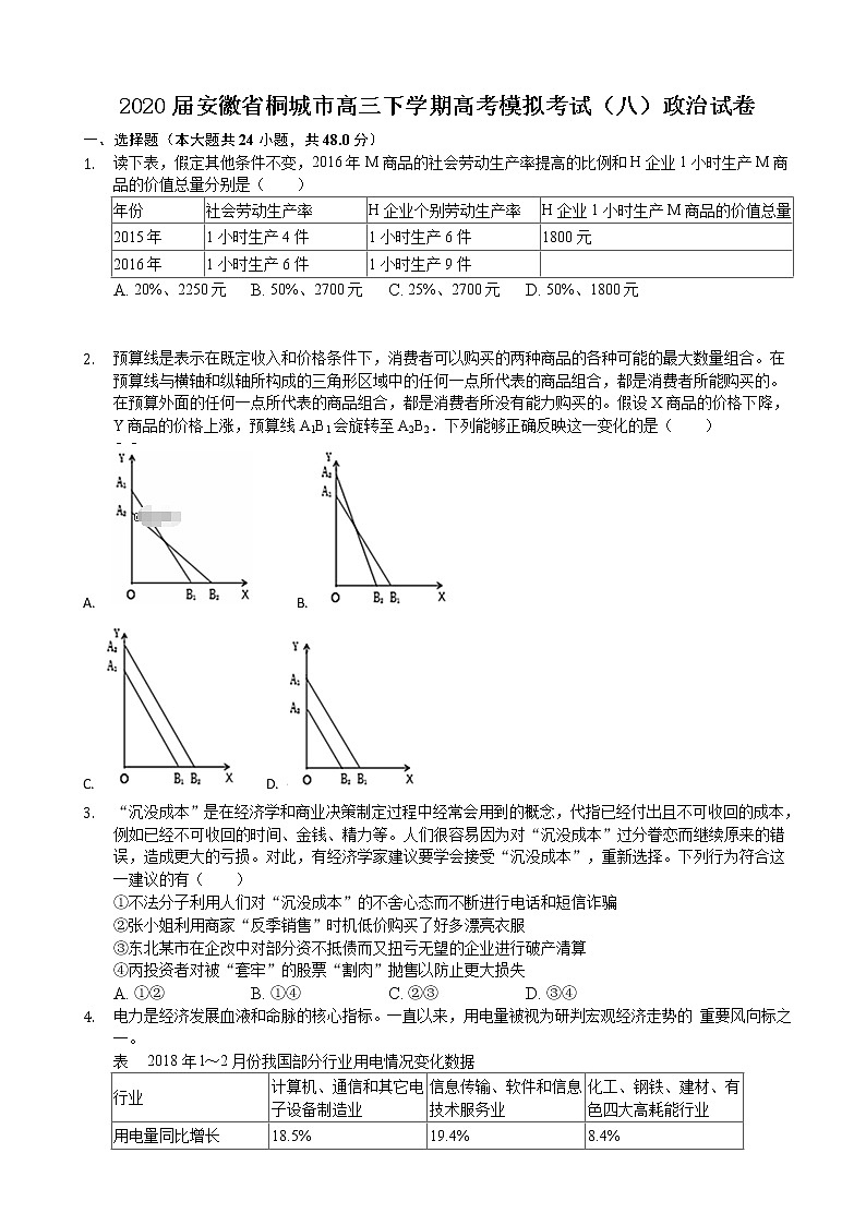 2020届安徽省桐城市高三下学期高考模拟考试（八）政治试卷01