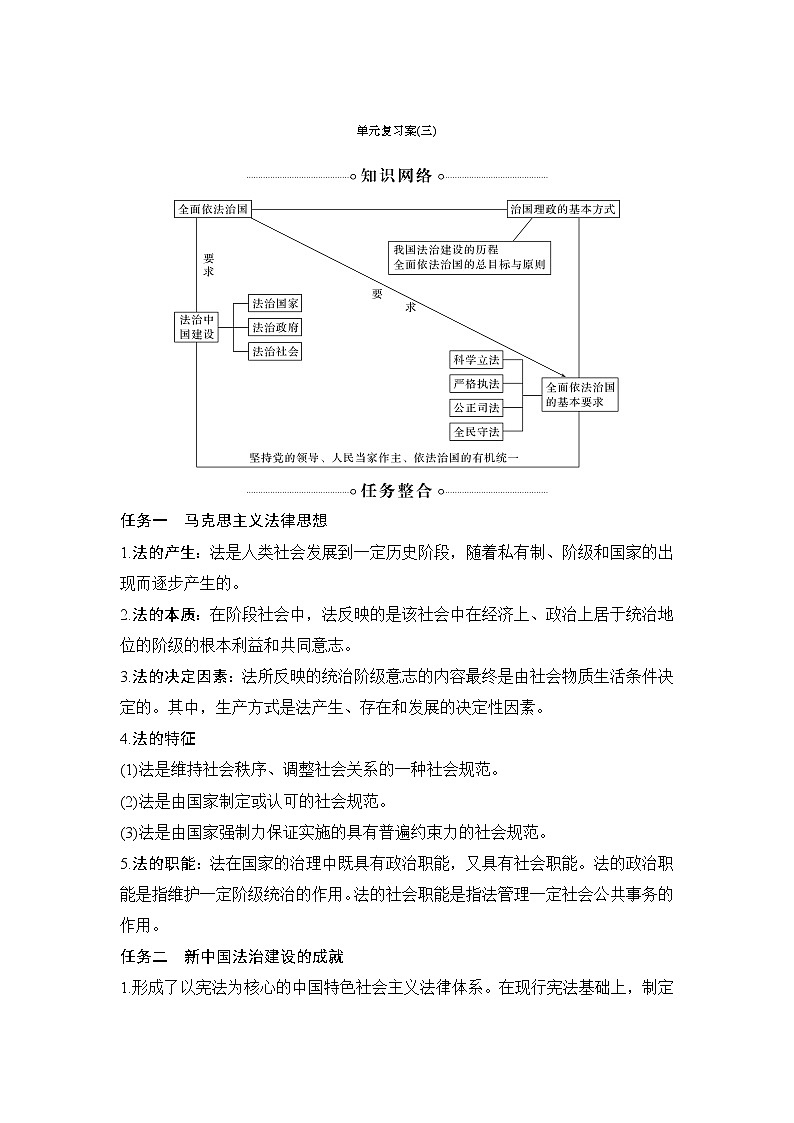 （新）统编版高中政治必修三教学讲义：第三单元+单元复习案（三）+全面依法治国01