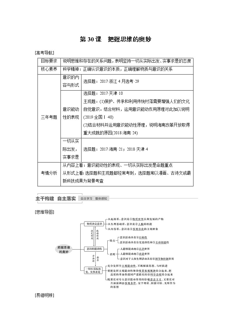 2021年高考政治一轮复习（新高考版）必修4 第11单元 第30讲　把握思维的奥妙 教案01