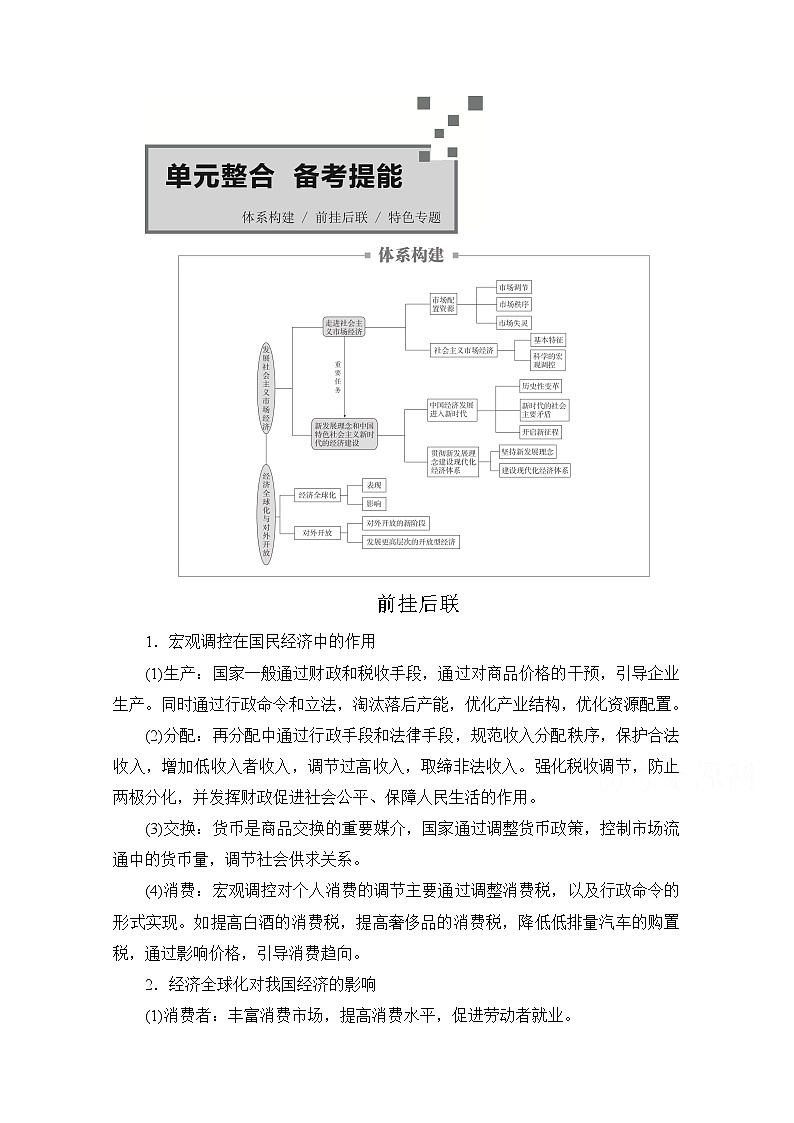 2021高三全国统考政治一轮教师用书（经典版）：第一部分第四单元单元整合　备考提能01