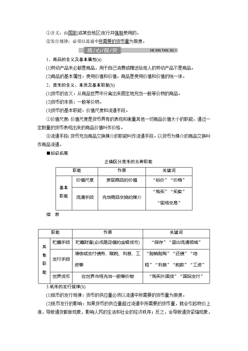2021版浙江新高考选考政治一轮复习教师用书：必修1第一单元　1第一课　神奇的货币02