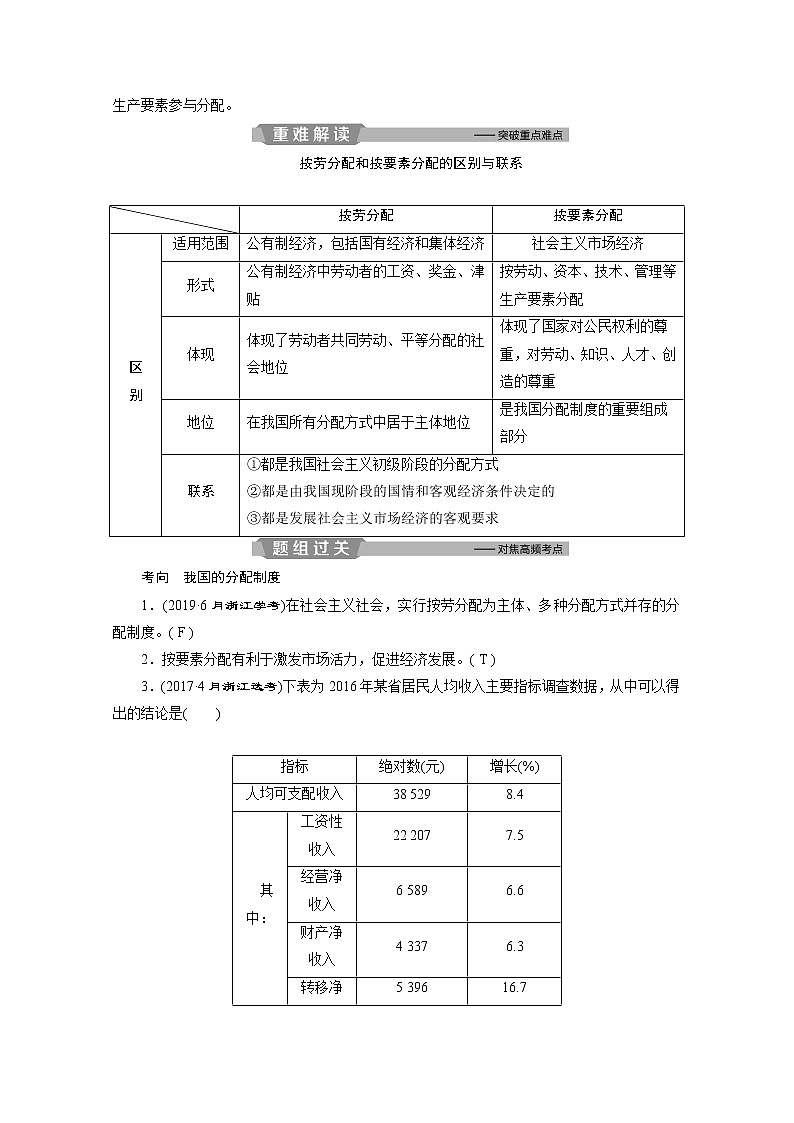 2020浙江高考政治二轮讲义：专题三收入与分配第一讲　个人收入的分配02