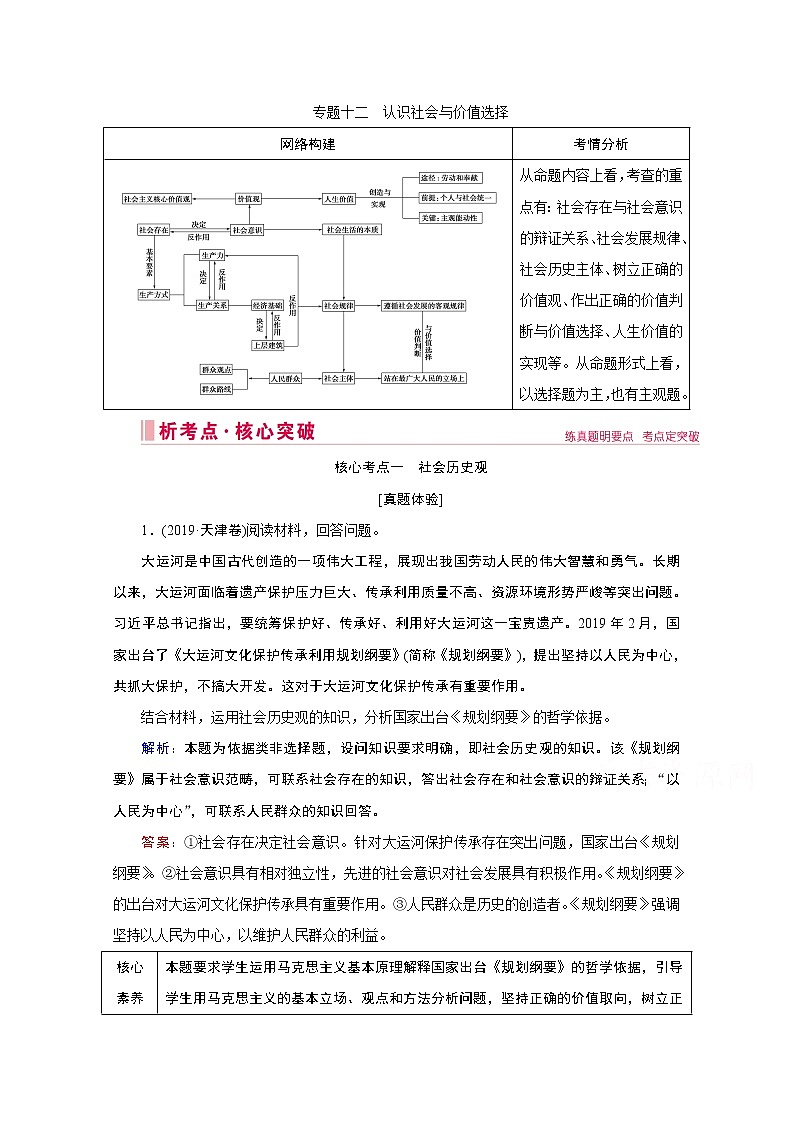 2020届高考政治二轮复习教师用书：上篇专题十二　认识社会与价值选择01