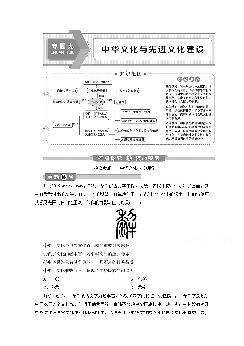 2020江苏高考政治二轮讲义：专题九　中华文化与先进文化建设01