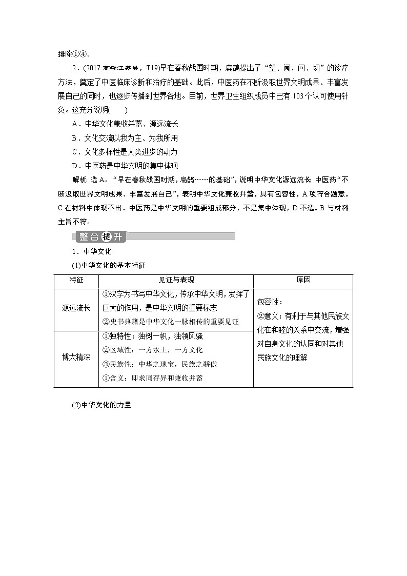 2020江苏高考政治二轮讲义：专题九　中华文化与先进文化建设02