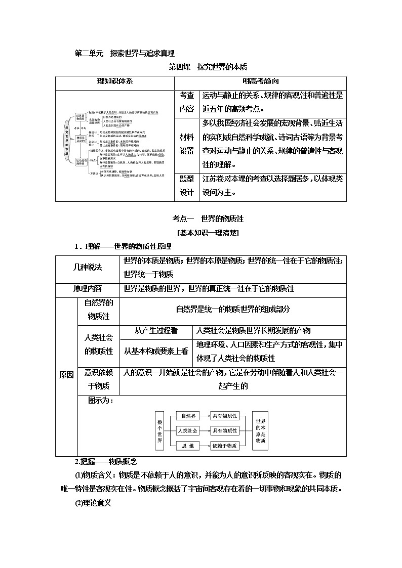 2020版高考一轮复习政治江苏专版讲义：必修4第二单元第四课　探究世界的本质第1页