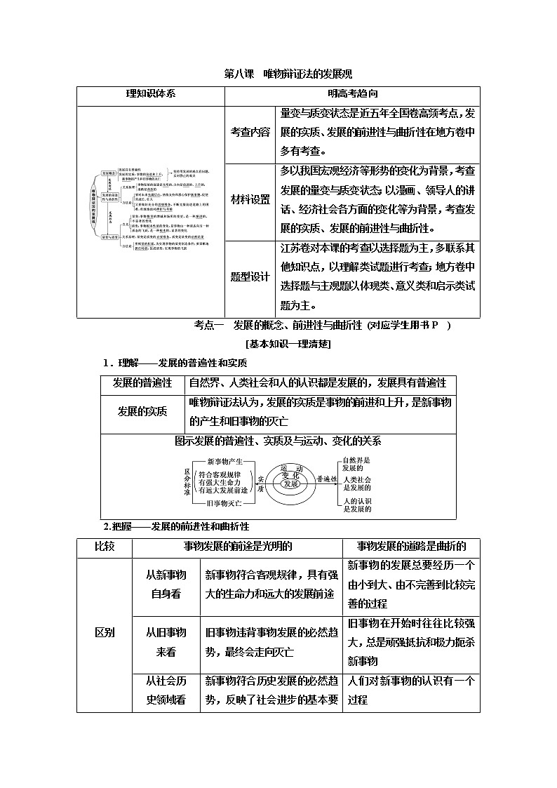2020版高考一轮复习政治江苏专版讲义：必修4第三单元第八课　唯物辩证法的发展观01