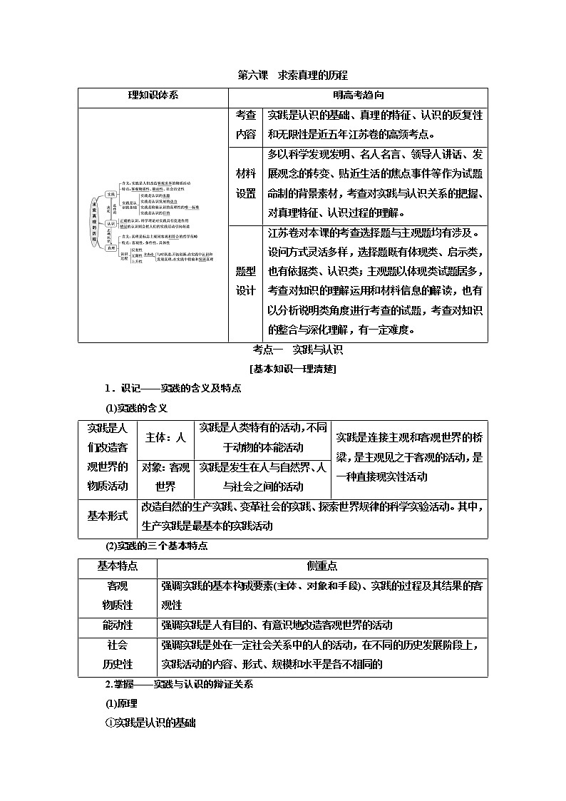 2020版高考一轮复习政治江苏专版讲义：必修4第二单元第六课　求索真理的历程第1页