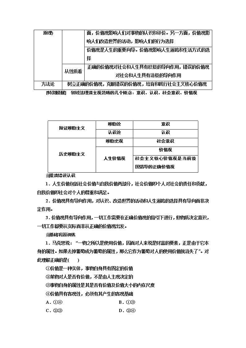 2020版高考一轮复习政治江苏专版讲义：必修4第四单元第十二课实现人生的价值第2页