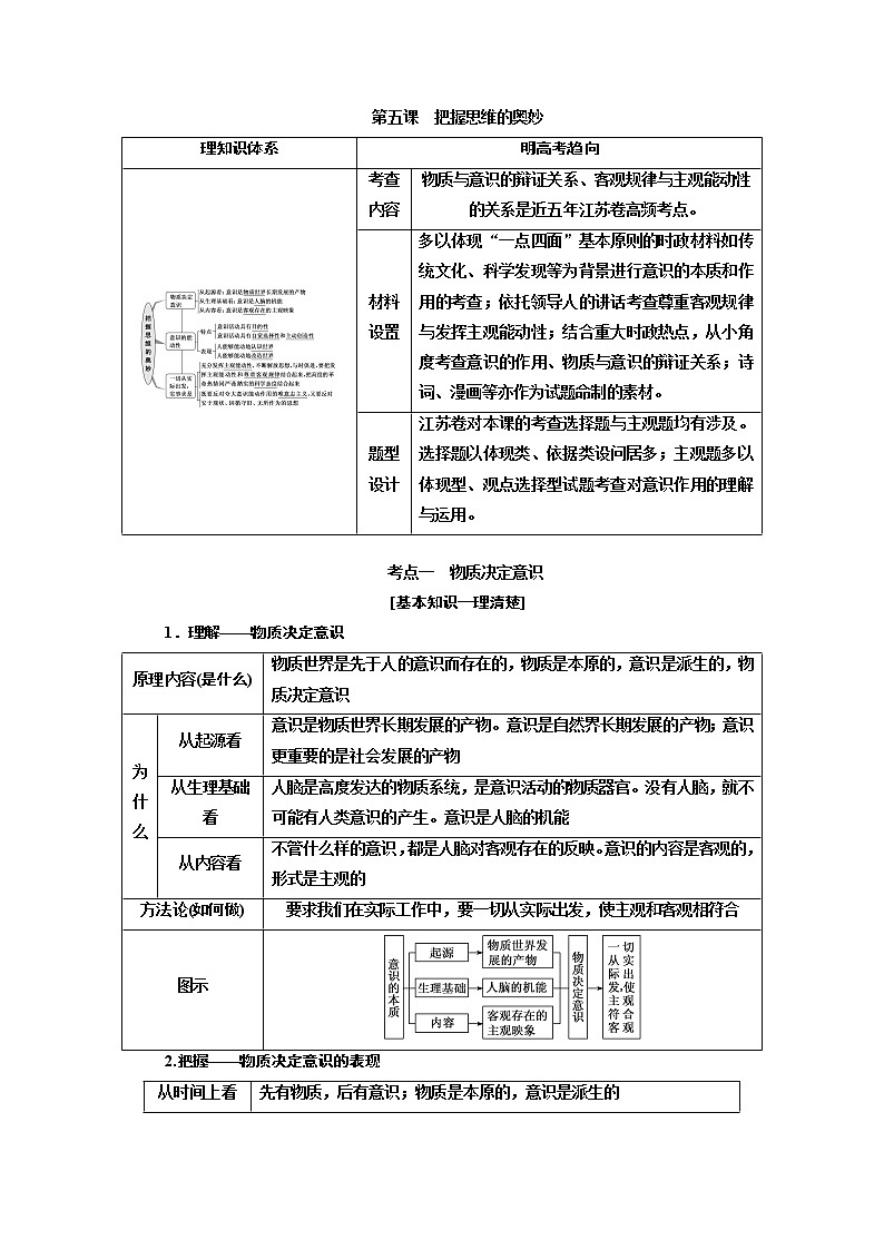 2020版高考一轮复习政治江苏专版讲义：必修4第二单元第五课　把握思维的奥妙01