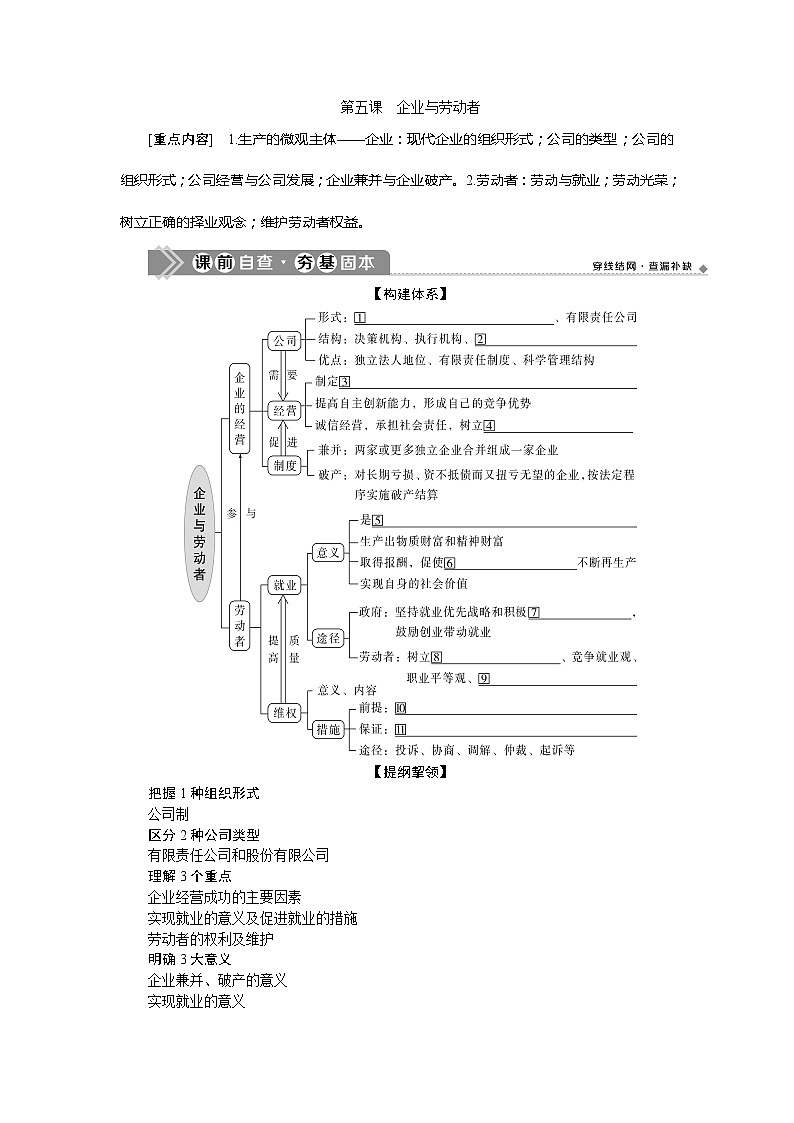 2021版新高考选考政治一轮复习教师用书：经济生活第二单元2第五课　企业与劳动者01