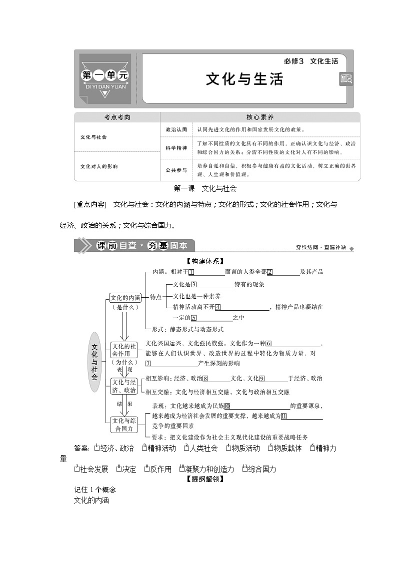 2021版新高考选考政治一轮复习教师用书：文化生活第一单元1第一课　文化与社会01