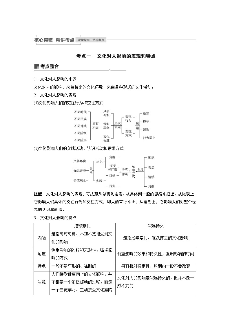 2021高考政治一轮复习 必修3 第09单元 第23课　文化对人的影响 教案02