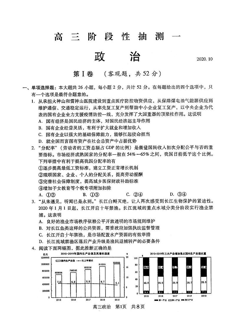 2021江苏常熟高三阶段性抽测政治试卷答案解析第1页