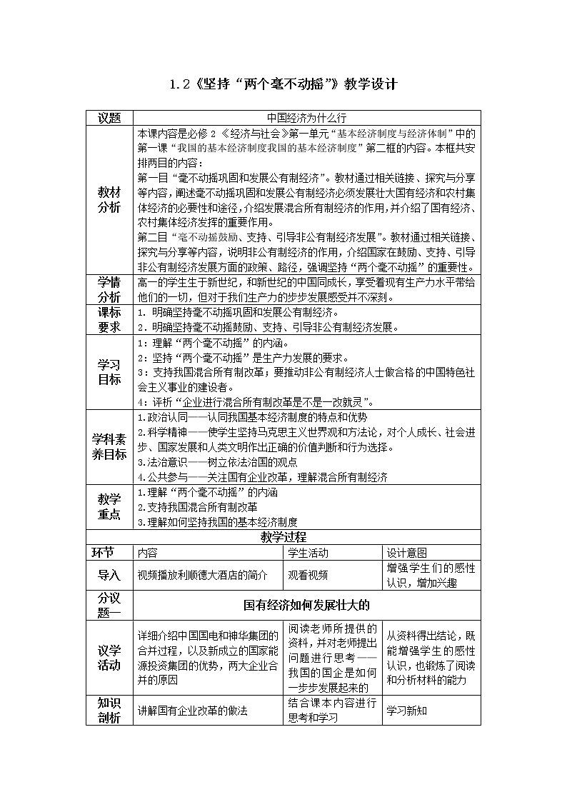 1.2《坚持“两个毫不动摇” 教学设计01