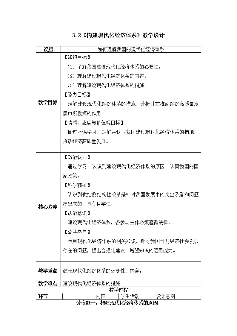 3.2《建设现代化经济体系 教学设计01