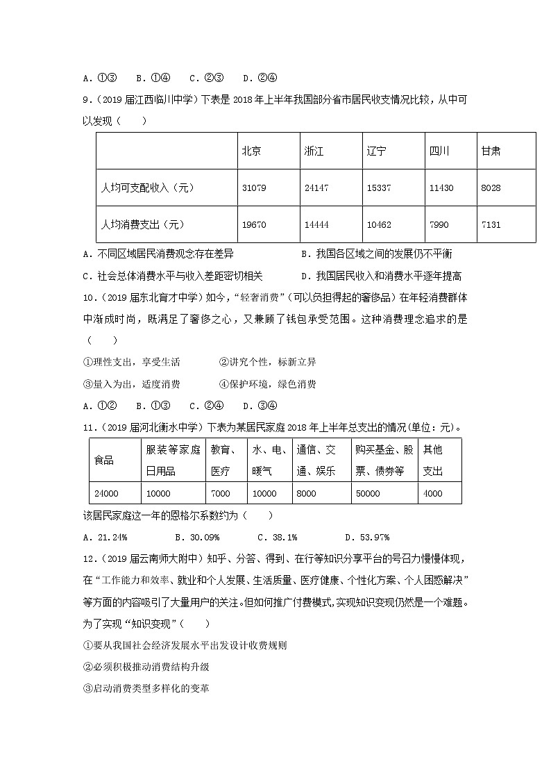 2019届高考政治二轮复习小题狂做专练03《多彩的消费》(含解析)第3页