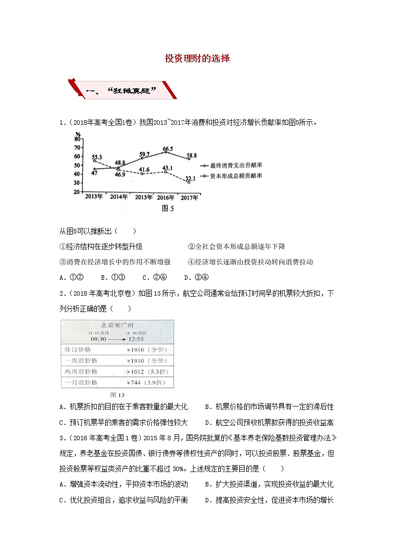 2019届高考政治二轮复习小题狂做专练06《投资理财的选择》(含解析)第1页